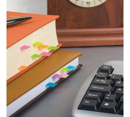 Закладки клейкие HOPAX НЕОНОВЫЕ, бумажные, 12х50 мм, 4 цвета х 100 листов, европодвес, 21613