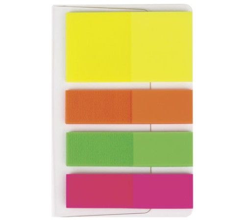 Закладки клейкие неоновые BRAUBERG, 45х12 мм 3 цвета + 45х26 мм 1 цвет, 100 штук (4 цвета x 25 листов), 126698