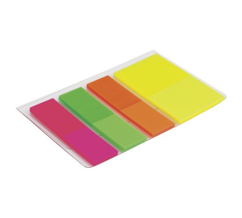 Закладки клейкие неоновые BRAUBERG, 45х12 мм 3 цвета + 45х26 мм 1 цвет, 100 штук (4 цвета x 25 листов), 126698