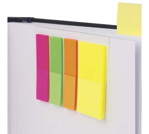 Закладки клейкие неоновые BRAUBERG, 45х12 мм 3 цвета + 45х26 мм 1 цвет, 100 штук (4 цвета x 25 листов), 126698