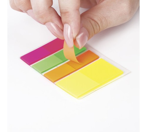 Закладки клейкие неоновые BRAUBERG, 45х12 мм 3 цвета + 45х26 мм 1 цвет, 100 штук (4 цвета x 25 листов), 126698