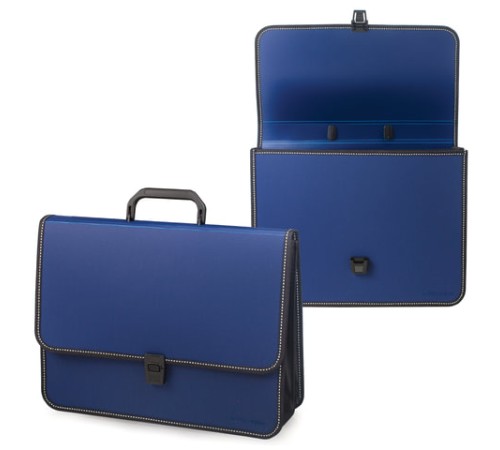 Папка-портфель пластиковая BRAUBERG КОНСУЛ А4 (370х280х120 мм), 2 отделения, фактура бисер, синий, 226021