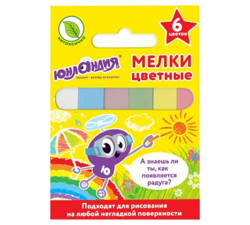 Мел цветной квадратный 6 штук, ЮНЛАНДИЯ 