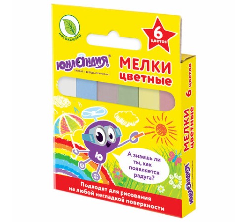 Мел цветной квадратный 6 штук, ЮНЛАНДИЯ 