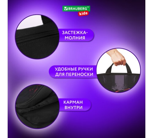 Папка на молнии с ручками BRAUBERG KIDS А4, 1 отделение, полиэстер, 80 мм, 