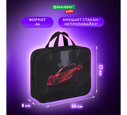 Папка на молнии с ручками BRAUBERG KIDS А4, 1 отделение, полиэстер, 80 мм, 