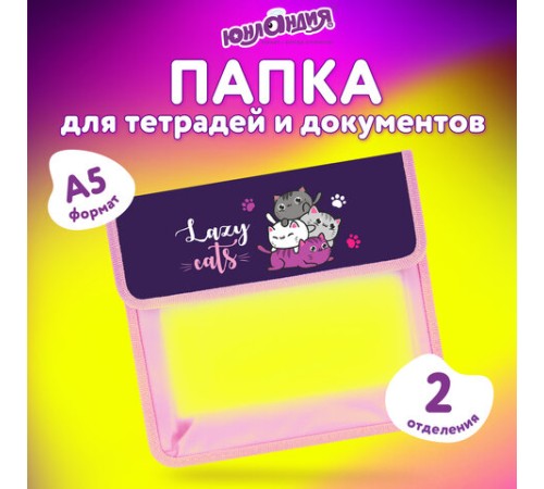 Папка для тетрадей ЮНЛАНДИЯ А5, пластик, 2 отделения, клапан на липучке, 