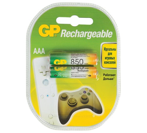Батарейки аккумуляторные Ni-Mh мизинчиковые КОМПЛЕКТ 2 шт., AAA (HR03) 850 mAh, GP, 85AAAHC-2DECRC2