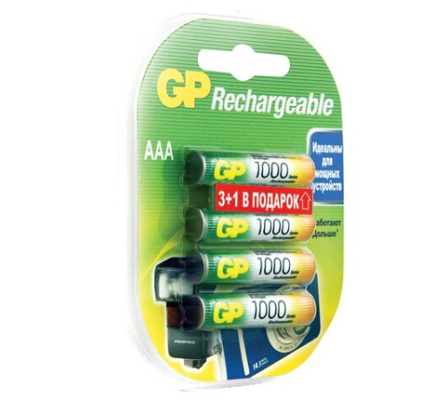 Батарейки аккумуляторные GP, AAA (HR03), Ni-Mh, 950 mAh, 4 шт. (ПРОМО 3+1), блистер, 100AAAHC3/1