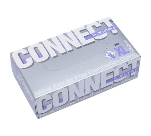 Перчатки смотровые нитриловые 50 пар (100 штук), CONNECT, голубые, размер 9-10, XL (очень большой)