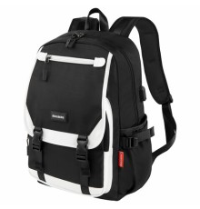 Рюкзак BRAUBERG FUSION универсальный, USB-порт, черный с белыми вставками, 45х31х15 см, 271657