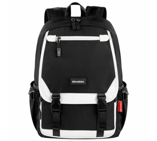 Рюкзак BRAUBERG FUSION универсальный, USB-порт, черный с белыми вставками, 45х31х15 см, 271657