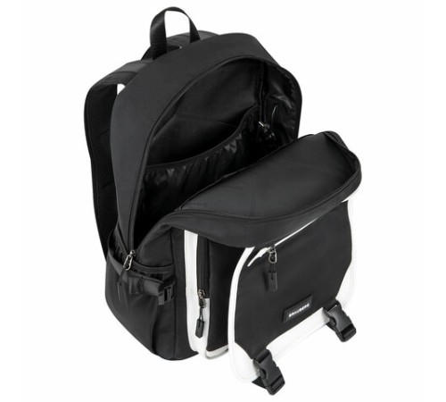 Рюкзак BRAUBERG FUSION универсальный, USB-порт, черный с белыми вставками, 45х31х15 см, 271657