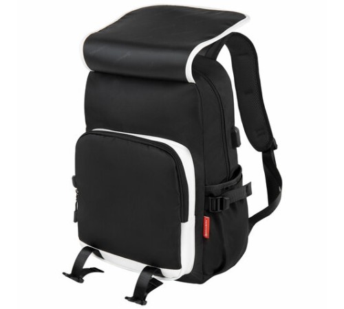 Рюкзак BRAUBERG FUSION универсальный, USB-порт, черный с белыми вставками, 45х31х15 см, 271657