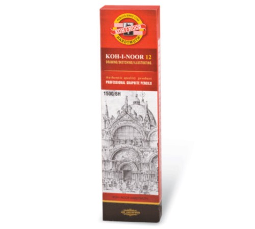 Карандаш чернографитный KOH-I-NOOR 1500, 1 шт., 6H, корпус желтый, заточенный, 150006H01170