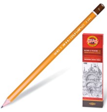 Карандаш чернографитный KOH-I-NOOR 1500, 1 шт., F, корпус желтый, заточенный, 150000F01170RU