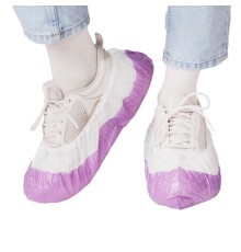 Бахилы двойные КОМПЛЕКТ 100шт (50пар) ЭКСТРА, 39х14см, 32мкм, 3г, бело-фиолетовые, EL, ПНД-8/8/1р-Б-Ф