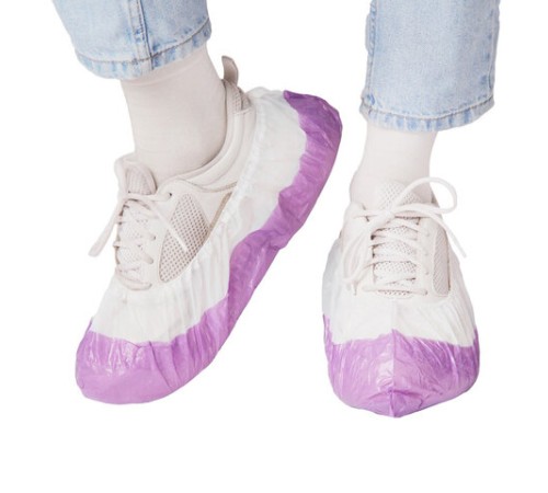 Бахилы двойные КОМПЛЕКТ 100шт (50пар) ЭКСТРА, 39х14см, 32мкм, 3г, бело-фиолетовые, EL, ПНД-8/8/1р-Б-Ф