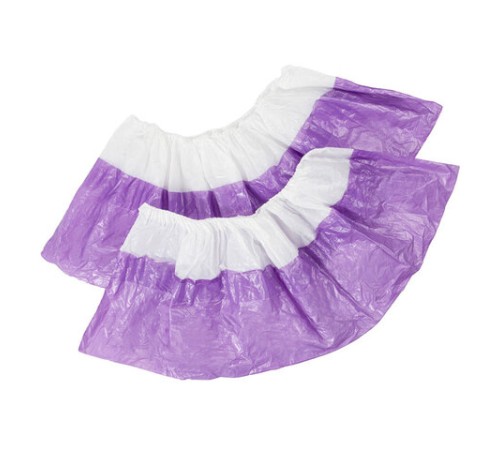 Бахилы двойные КОМПЛЕКТ 100шт (50пар) ЭКСТРА, 39х14см, 32мкм, 3г, бело-фиолетовые, EL, ПНД-8/8/1р-Б-Ф