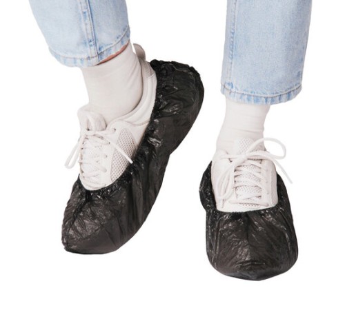 Бахилы КОМПЛЕКТ 100шт (50пар) ЭКСТРА, 39х14см, двойная резинка, 30мкм, 3,7г, черные,, ПНД-15/2р-Ч