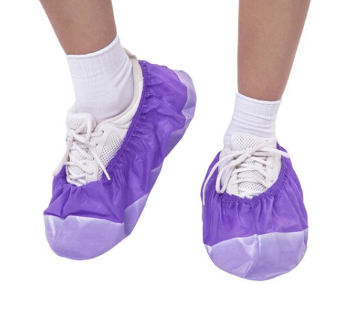 Бахилы ламинированные КОМПЛЕКТ 500шт, 38х16см, спанбонд + ПВД, 100мкм, 13г, фиолетов,, ПВД-50/2р-Ф-Б