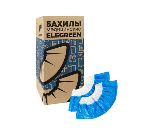 Бахилы двойные КОМПЛЕКТ 900шт (450пар) SUPER 65, 39х14см, двойная резин, 54мкм, 5,4г,, ПНД-8/19/2р-Б-С