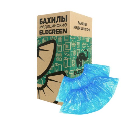 Бахилы КОМПЛЕКТ 1900шт (950пар) СТАНДАРТ, 39х14см, 16мкм, 2,2г, синие, ELEGREEN, шк78, ПНД-8/1р-С/7600
