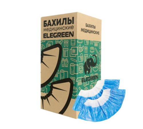 Бахилы двойные КОМПЛЕКТ 1900шт (950пар) СТАНДАРТ, 39х14см, 28мкм, 2,6г, бело-синие, E, ПНД-7/7/1р-Б-С