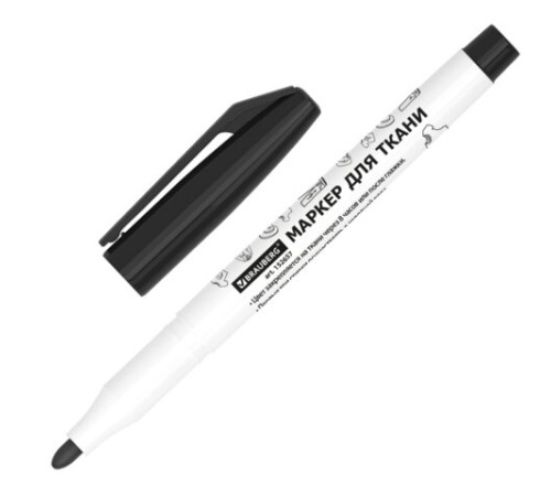 Маркер для ткани ЧЕРНЫЙ, TEXTILE MARKER, несмываемый, круглый наконечник 1-3 мм, BRAUBERG, 152657