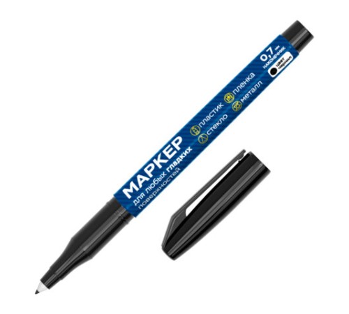 Маркер для любых гладких поверхностей, пленок, стекла, металла, ЧЕРНЫЙ OHP-70, строительный, тонкий наконечник 0,7 мм, RABBITEX, 152658