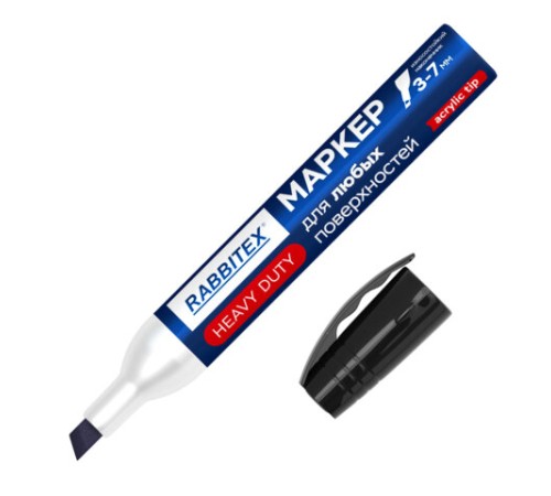 Маркер перманентный строительный для ЛЮБЫХ поверхностей металл, дерево, стекло, пластик, бетон HEAVY DUTY, ЧЕРНЫЙ 3-7мм, RABBITEX, 152659
