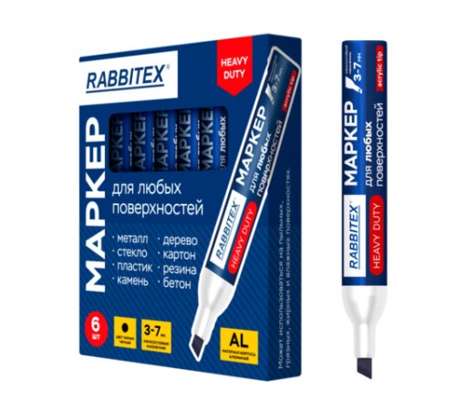 Маркер перманентный строительный для ЛЮБЫХ поверхностей металл, дерево, стекло, пластик, бетон HEAVY DUTY, ЧЕРНЫЙ 3-7мм, RABBITEX, 152659