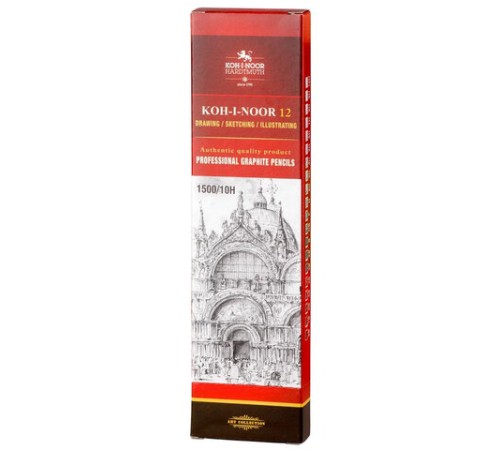 Карандаш чернографитный KOH-I-NOOR 1500, 1шт., 10H, корпус желтый, заточенный, 150010H01170