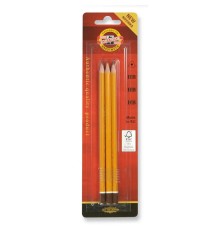 Карандаши чернографитные KOH-I-NOOR 1580, НАБОР 3шт., HB, без резинки, заточенные, блистер, 15800HB001BL