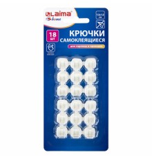 Крючки самоклеящиеся для гирлянд и проводов 1,5х1,5 см, КОМПЛЕКТ 18 шт., LAIMA Home, 608795