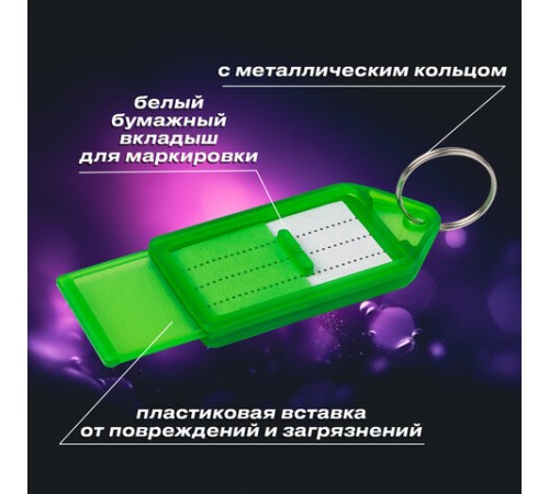 Бирки для ключей КОМПЛЕКТ 20 ШТ., длина 55 мм, инфо-окно 39х22 мм, АССОРТИ, BRAUBERG, 237495 Бирки для ключей КОМПЛЕКТ 20 ШТ., длина 55 мм, инфо-окно 39х22 мм, АССОРТИ, BRAUBERG, 237495