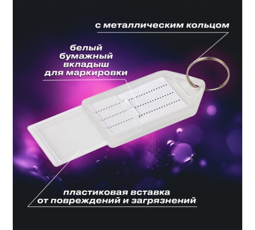 Бирки для ключей КОМПЛЕКТ 20 ШТ., длина 55 мм, инфо-окно 39х22 мм, ПРОЗРАЧНЫЕ, BRAUBERG, 237496 Бирки для ключей КОМПЛЕКТ 20 ШТ., длина 55 мм, инфо-окно 39х22 мм, ПРОЗРАЧНЫЕ, BRAUBERG, 237496
