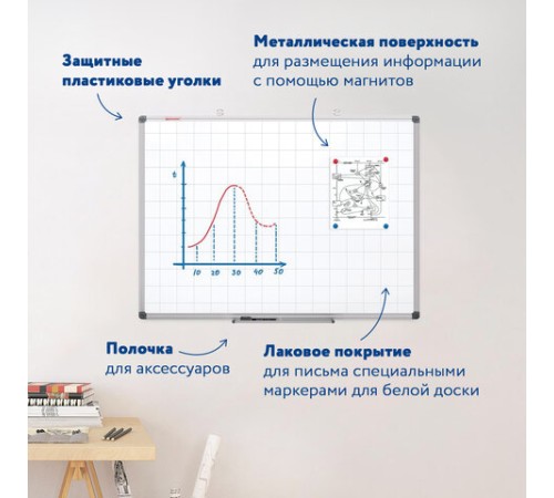 Доска магнитно-маркерная В КЛЕТКУ, 60х90 см, алюминиевая рамка, BRAUBERG "Extra", 237563 Доска магнитно-маркерная В КЛЕТКУ, 60х90 см, алюминиевая рамка, BRAUBERG "Extra", 237563