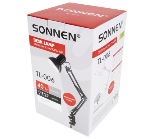 Настольная лампа-светильник SONNEN TL-006, струбцина, 40 Вт, Е27, черный, высота 50 см, 237648 Настольная лампа-светильник SONNEN TL-006, струбцина, 40 Вт, Е27, черный, высота 50 см, 237648