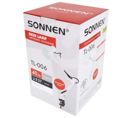 Настольная лампа-светильник SONNEN TL-006, струбцина, 40 Вт, Е27, белый, высота 50 см, 237649 Настольная лампа-светильник SONNEN TL-006, струбцина, 40 Вт, Е27, белый, высота 50 см, 237649