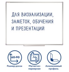 Доска магнитно-маркерная 60х90 см, алюминиевая рамка, Польша, STAFF Profit, 237721