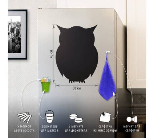 Доска на холодильник магнитно-меловая 30х40 см "Baby Owl" с набором аксессуаров, BRAUBERG, 237842 Доска на холодильник магнитно-меловая 30х40 см "Baby Owl" с набором аксессуаров, BRAUBERG, 237842