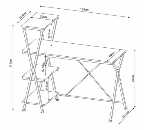 Стол на металлокаркасе BRABIX "LOFT CD-004", 1200х535х1110 мм, 3 полки, цвет дуб антик, 641219 Стол на металлокаркасе BRABIX "LOFT CD-004", 1200х535х1110 мм, 3 полки, цвет дуб антик, 641219