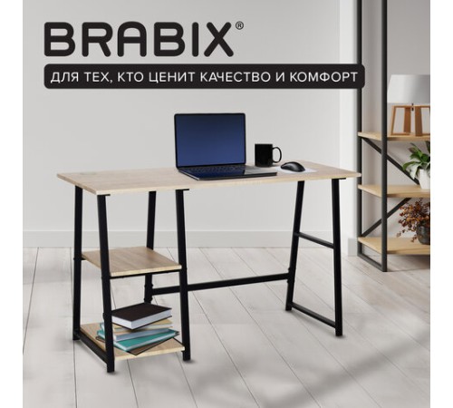 Стол на металлокаркасе BRABIX "LOFT CD-006", 1200х500х730 мм, 2 полки, цвет дуб натуральный, 641226