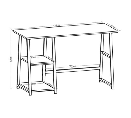 Стол на металлокаркасе BRABIX "LOFT CD-006", 1200х500х730 мм, 2 полки, цвет дуб натуральный, 641226