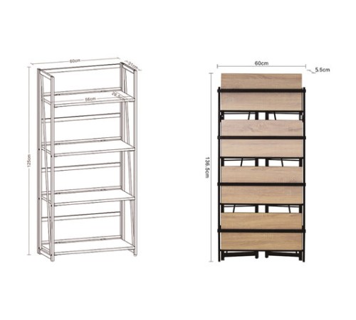 Стеллаж на металлокаркасе "BRABIX LOFT SH-001", 600х300х1250 мм, складной, цвет морёный дуб, 641228 Стеллаж на металлокаркасе "BRABIX LOFT SH-001", 600х300х1250 мм, складной, цвет морёный дуб, 641228