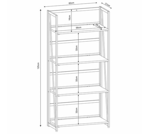 Стеллаж на металлокаркасе BRABIX "LOFT SH-001", 600х300х1250 мм, складной, цвет дуб натуральный, 641230 Стеллаж на металлокаркасе BRABIX "LOFT SH-001", 600х300х1250 мм, складной, цвет дуб натуральный, 641230