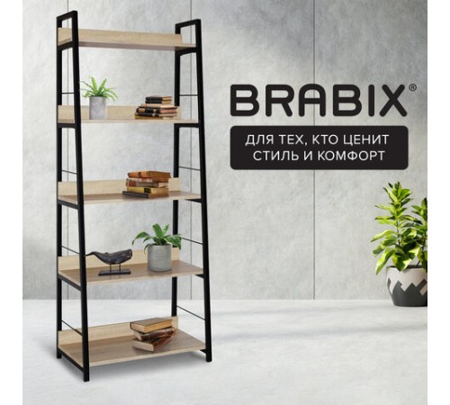 Стеллаж на металлокаркасе BRABIX "LOFT SH-003", 600х350х1500 мм, 5 полок, цвет дуб натуральный, 641236 Стеллаж на металлокаркасе BRABIX "LOFT SH-003", 600х350х1500 мм, 5 полок, цвет дуб натуральный, 641236
