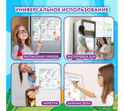 Планинг на холодильник магнитный РАСПИСАНИЕ 42х30 см, с маркером и салфеткой, ЮНЛАНДИЯ, 237851
