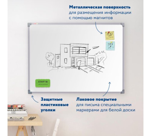 Доска магнитно-маркерная 60х90 см, металлическая рамка, STAFF ECO, 238137